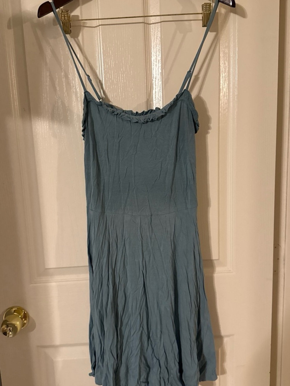 Dress with Ruffle Trim in Dusty Blue